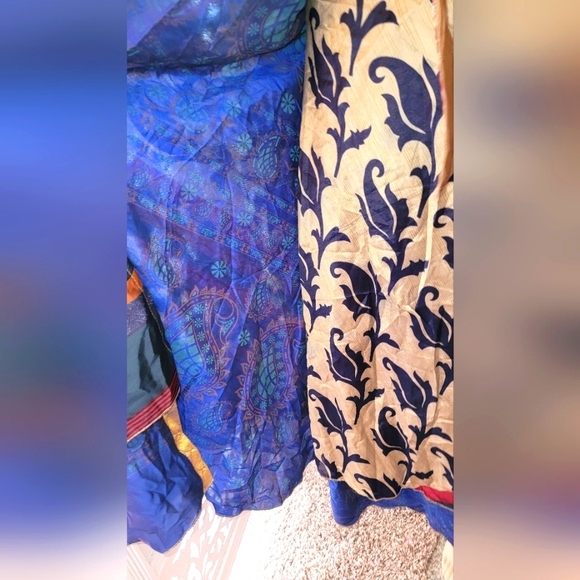 Exotic Boho Silk Blue Multicolor Reversible Wrap Skirt - Picture 12 of 12